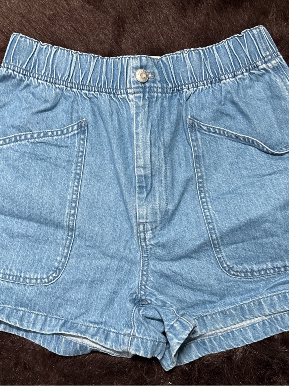 Madewell Light Blue Denim Elastic-Waist Jean Shorts